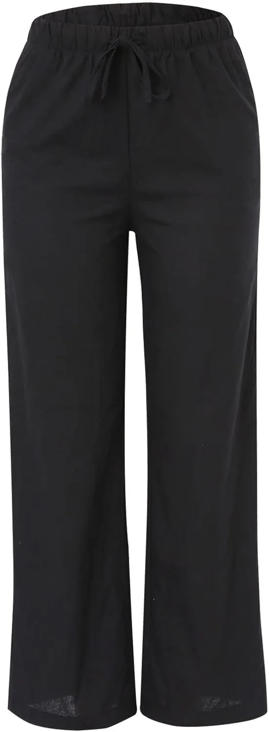 2024 Women High Waisted Wide Leg Pants Dressy Fashion Drawstring Elastic Trousers Comfy Straight Leg Long Pants with Pocket