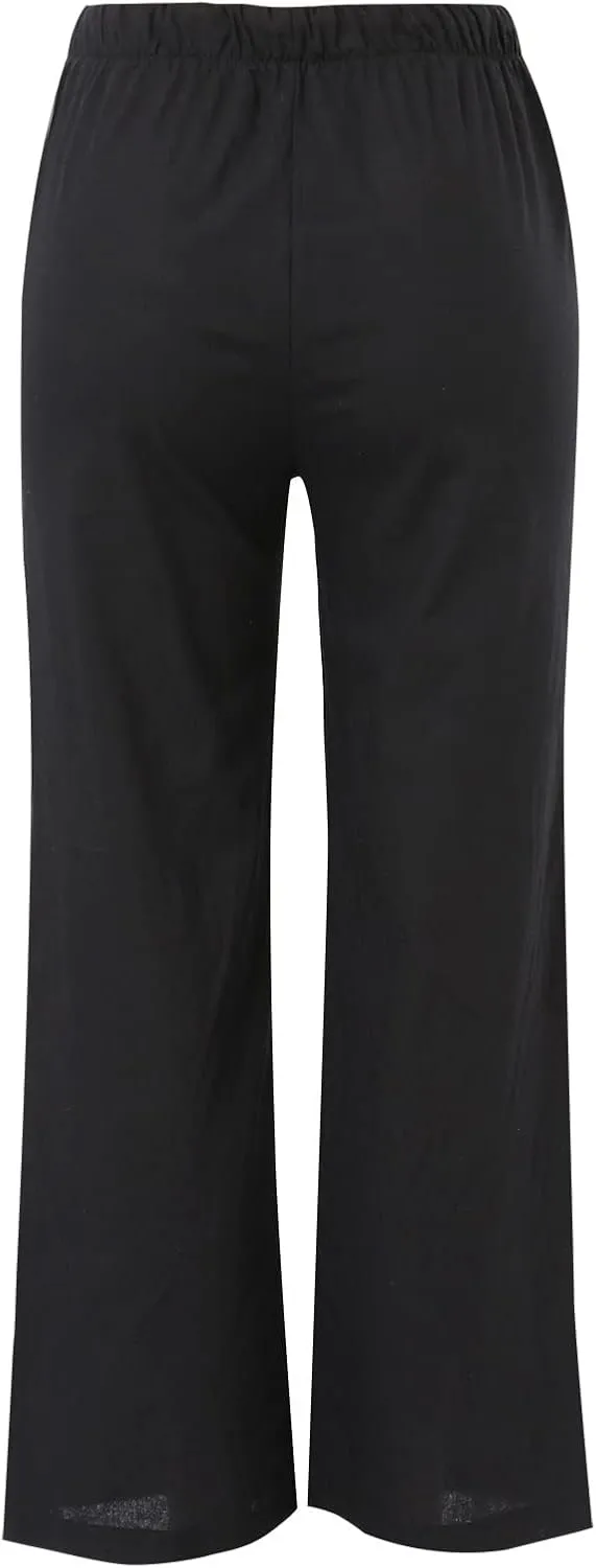 2024 Women High Waisted Wide Leg Pants Dressy Fashion Drawstring Elastic Trousers Comfy Straight Leg Long Pants with Pocket