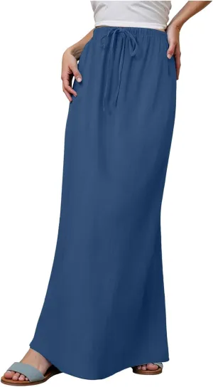 AMDBEL Summer Skirts for Women 2025,Linen Maxi Skirts for Women Trendy Summer Drawstring Low Waisted A-Line Flowy Skirts
