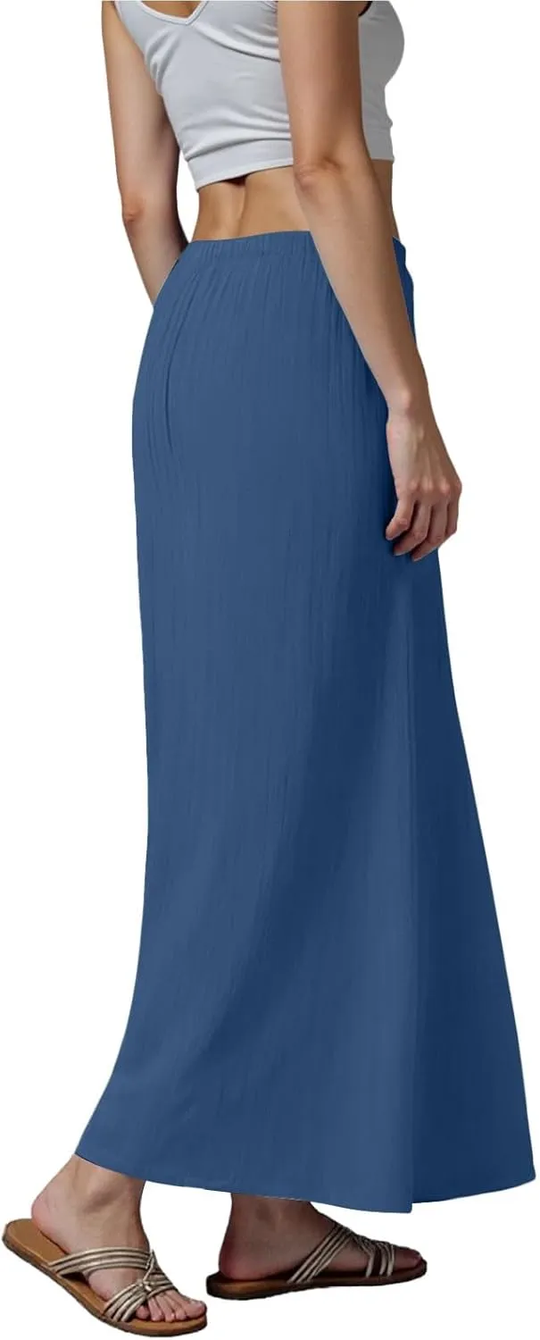 AMDBEL Summer Skirts for Women 2025,Linen Maxi Skirts for Women Trendy Summer Drawstring Low Waisted A-Line Flowy Skirts