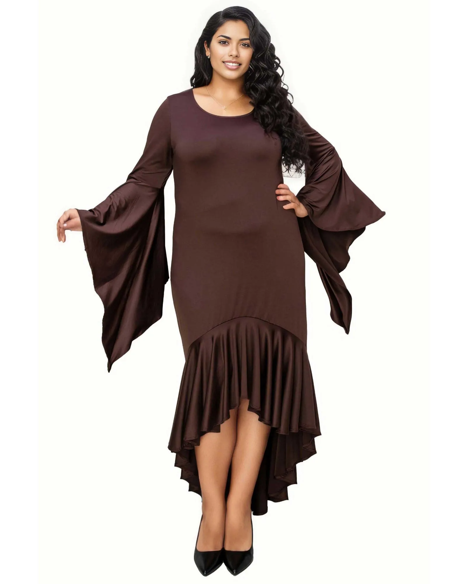 Arielle Flowy Mermaid Hem Dress | Brown