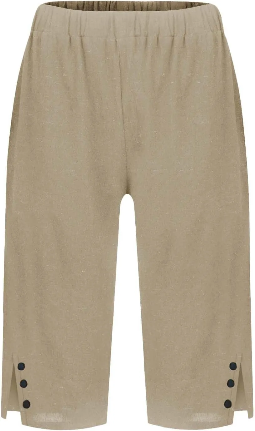 Capri Pants for Women Bermuda Shorts High Waisted Wide Leg Cropped Linen Pants Casual Palazzo Pant with Pockets