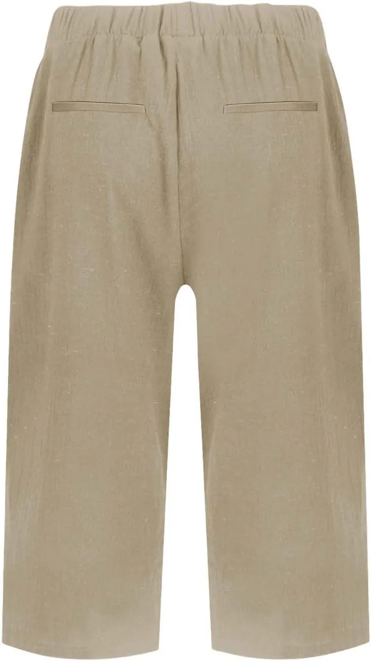 Capri Pants for Women Bermuda Shorts High Waisted Wide Leg Cropped Linen Pants Casual Palazzo Pant with Pockets