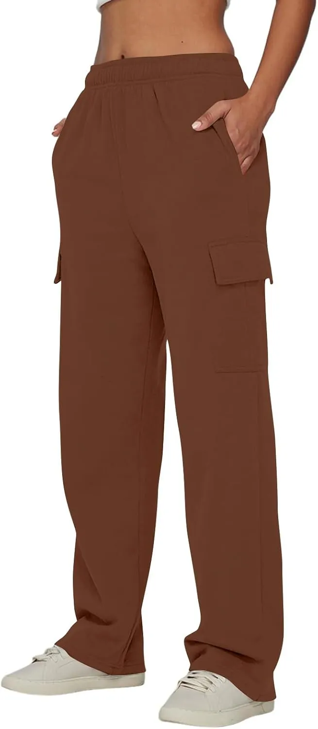 Cargo Joggers for Women Baggy Fleece Wide Leg Sweatpants Elastic High Waisted Pants Fall Casual Comfy Hiking Pants