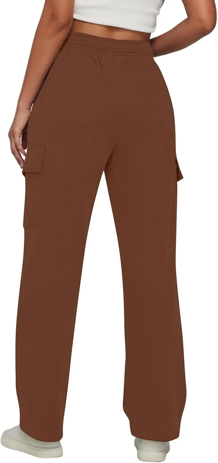 Cargo Joggers for Women Baggy Fleece Wide Leg Sweatpants Elastic High Waisted Pants Fall Casual Comfy Hiking Pants