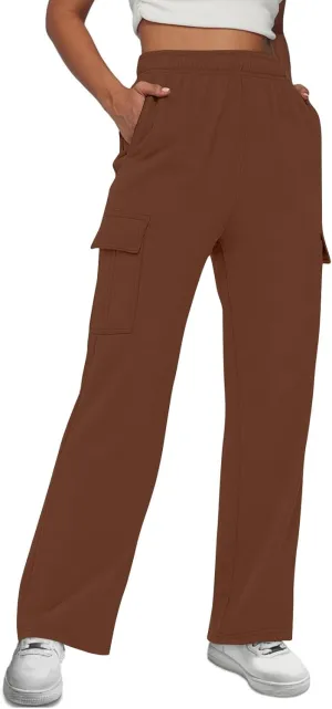 Cargo Joggers for Women Baggy Fleece Wide Leg Sweatpants Elastic High Waisted Pants Fall Casual Comfy Hiking Pants