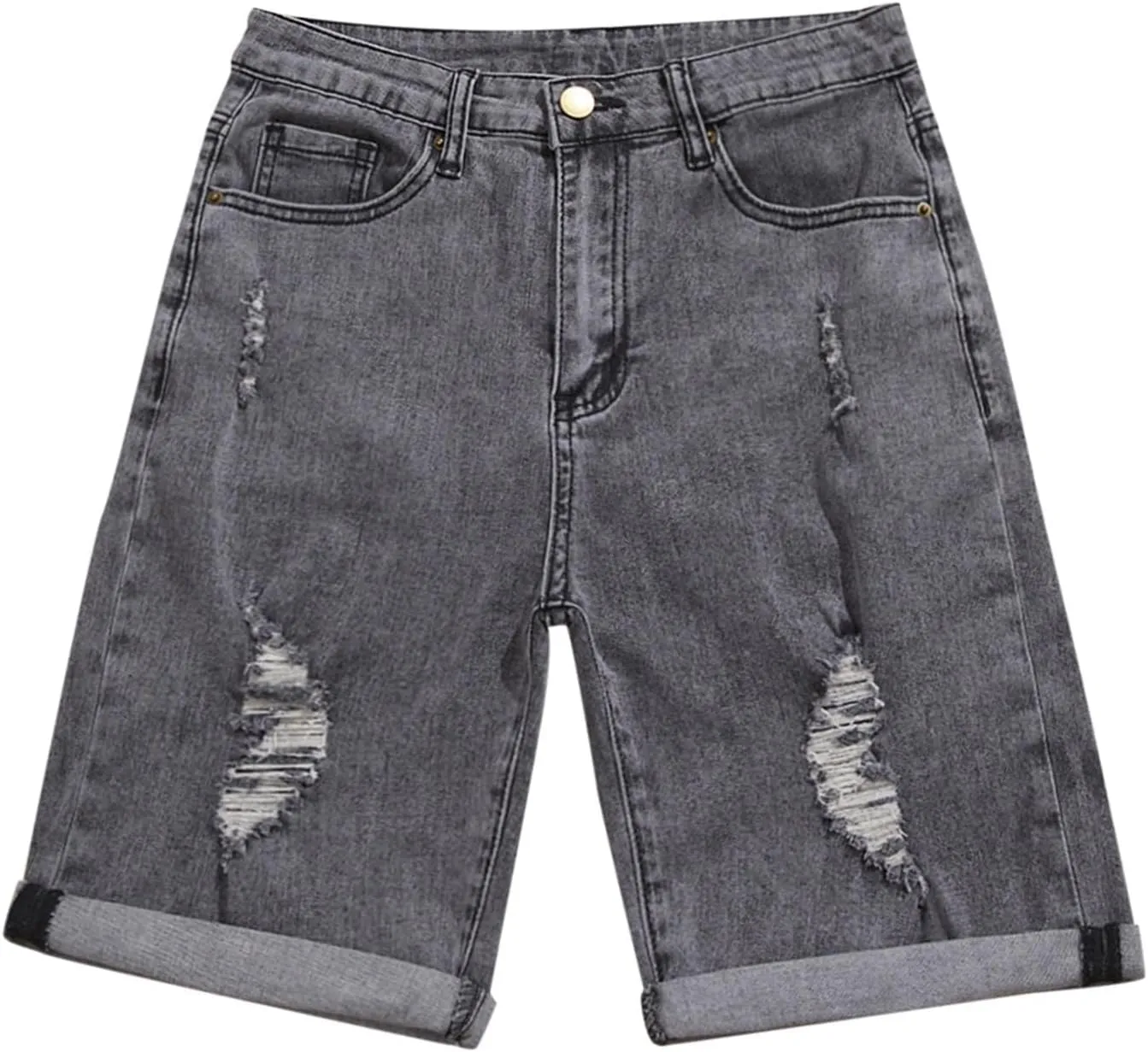 Denim Biker Shorts Women High Waisted Ripped Jean Shorts Summer Casual Bermuda Denim Shorts Stretchy Rolled Hem Short Jeans