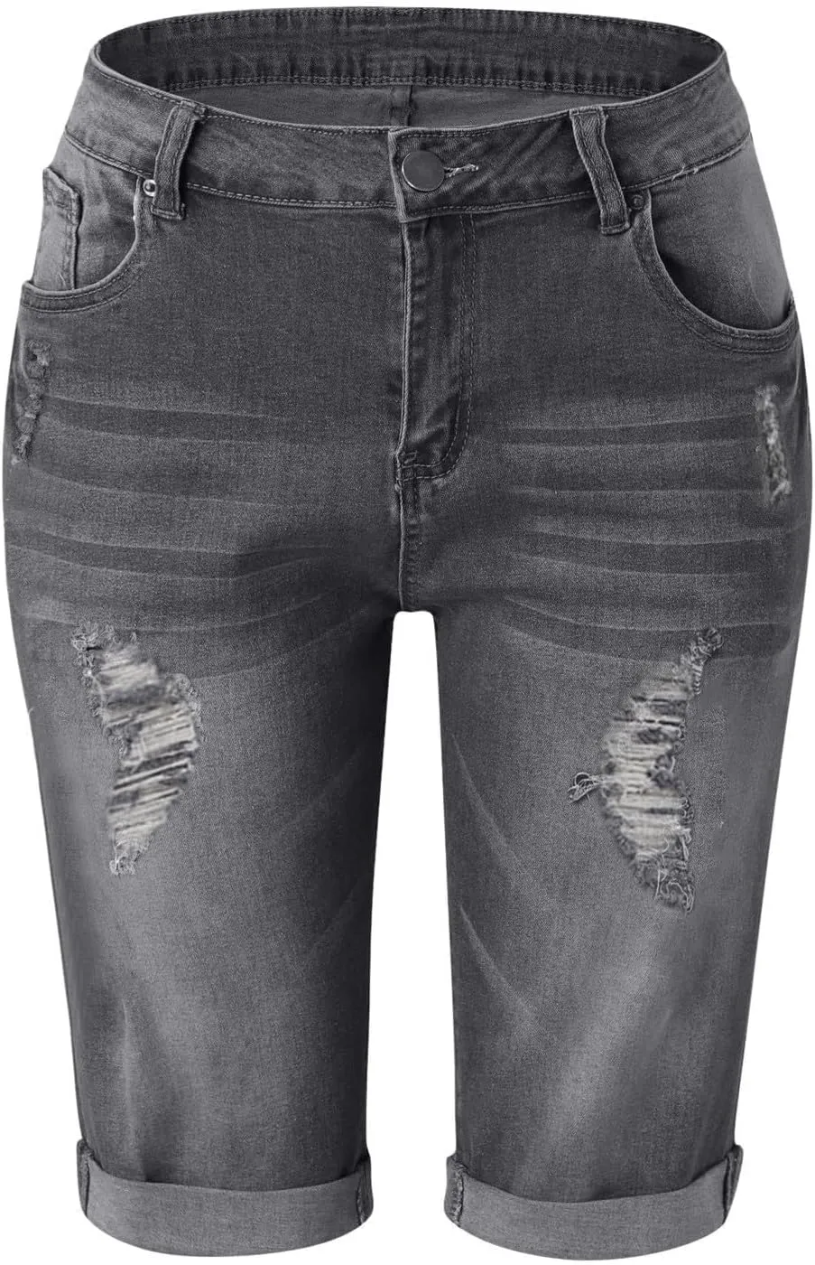 Denim Biker Shorts Women High Waisted Ripped Jean Shorts Summer Casual Bermuda Denim Shorts Stretchy Rolled Hem Short Jeans