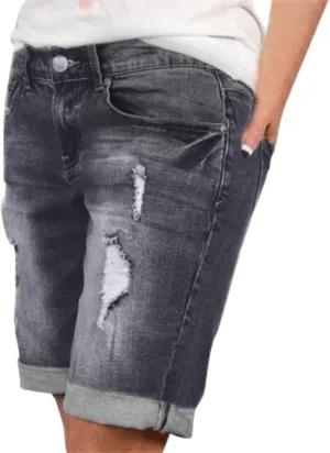 Denim Biker Shorts Women High Waisted Ripped Jean Shorts Summer Casual Bermuda Denim Shorts Stretchy Rolled Hem Short Jeans