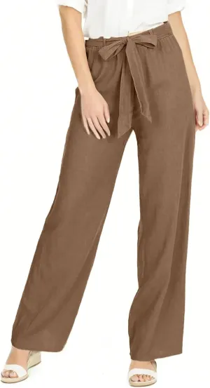 fanmpghleoo Plus Size Linen Pants for Women Casual Adjustable Tie Knot High Waisted Work Pants Loose Fit Comfy Lounge Pants