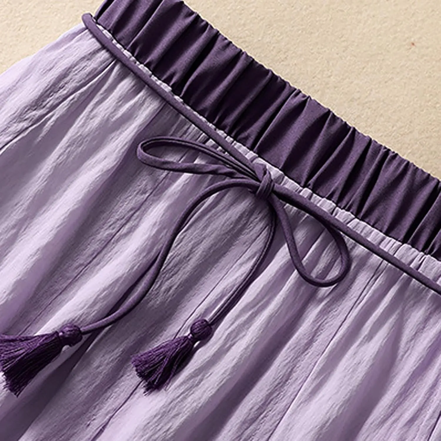 Flowy Midi Skirt for Women Elastic High Waisted Casual Tie-up Solid Color Summer A Line Waistband Skirts