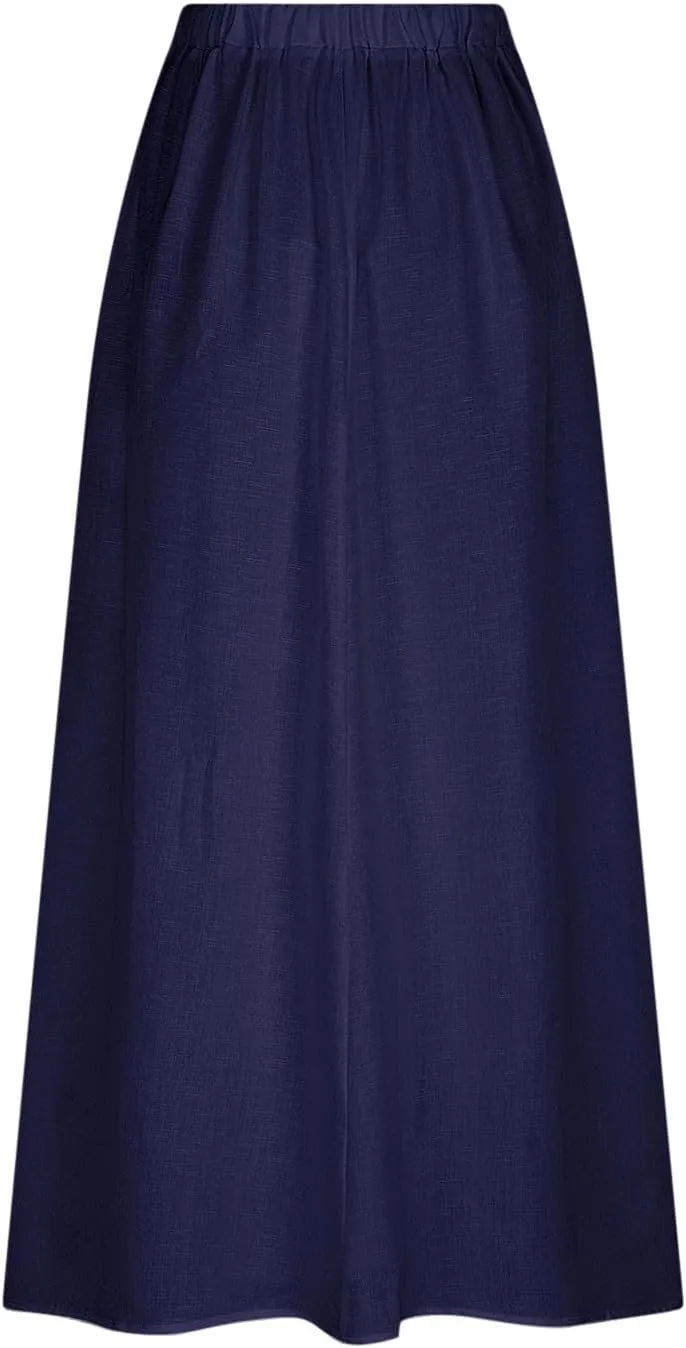 FZYLQY Womens High Waist Maxi Skirts Casual Loose Fit Flowy Swing Pleated A Line Long Skirts Solid Color Skirts with Pocket