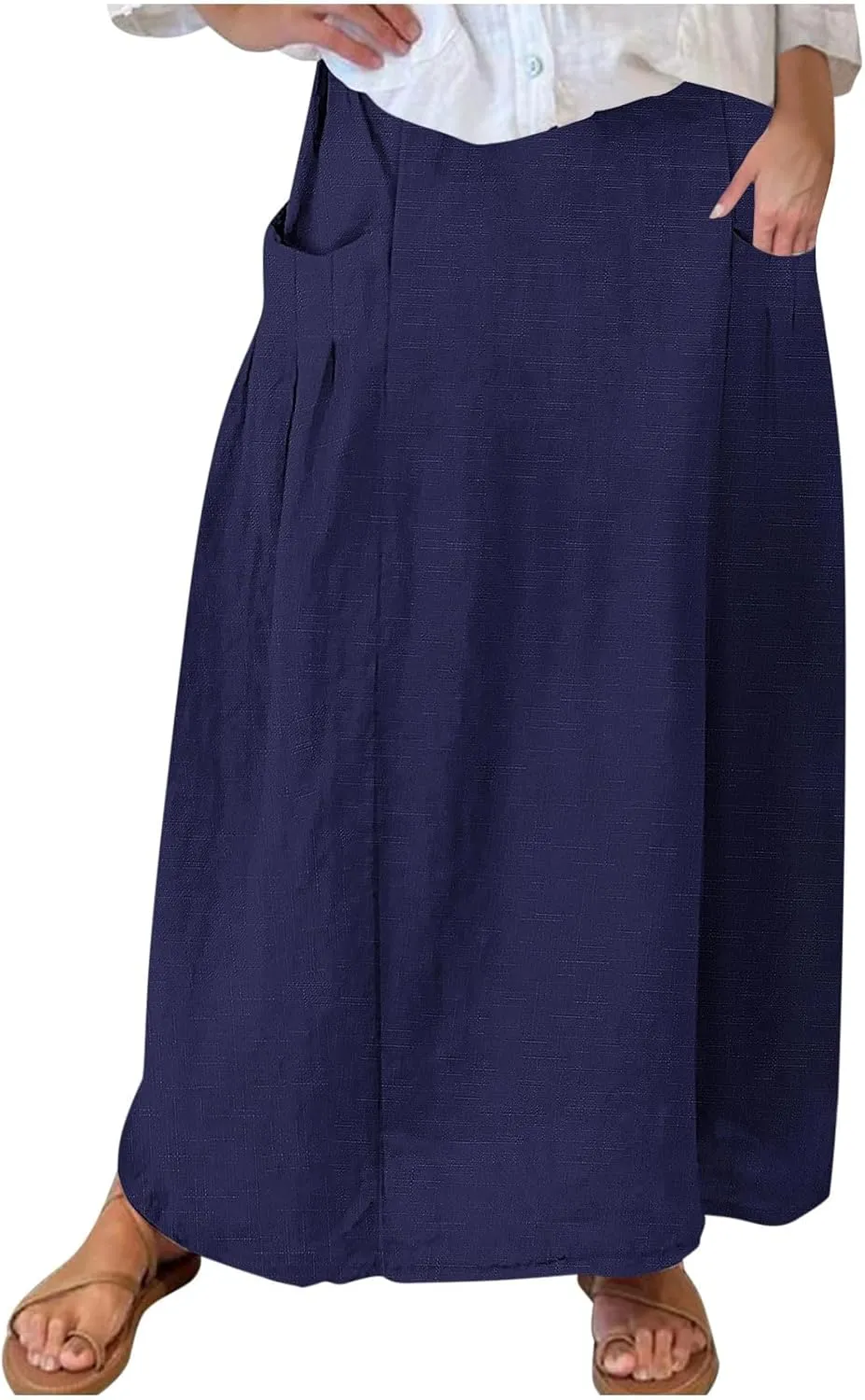 FZYLQY Womens High Waist Maxi Skirts Casual Loose Fit Flowy Swing Pleated A Line Long Skirts Solid Color Skirts with Pocket