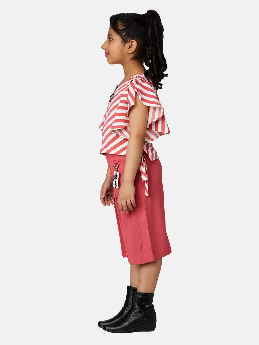 Girls Mauve Printed Culotte With Top 13326