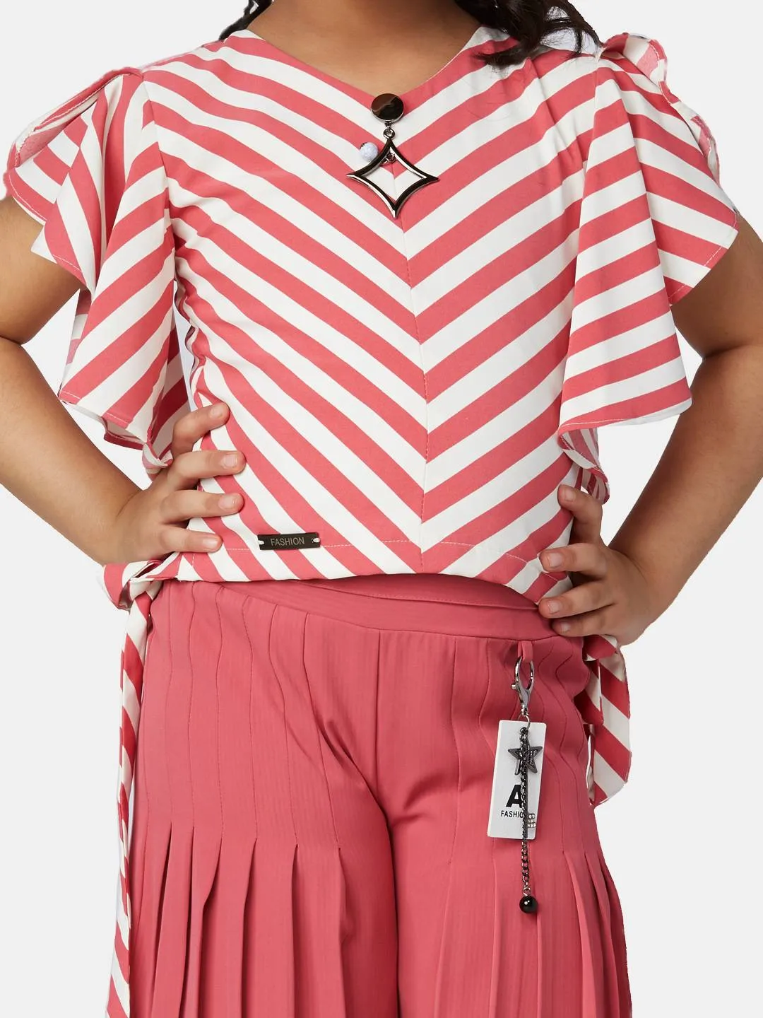 Girls Mauve Printed Culotte With Top 13326