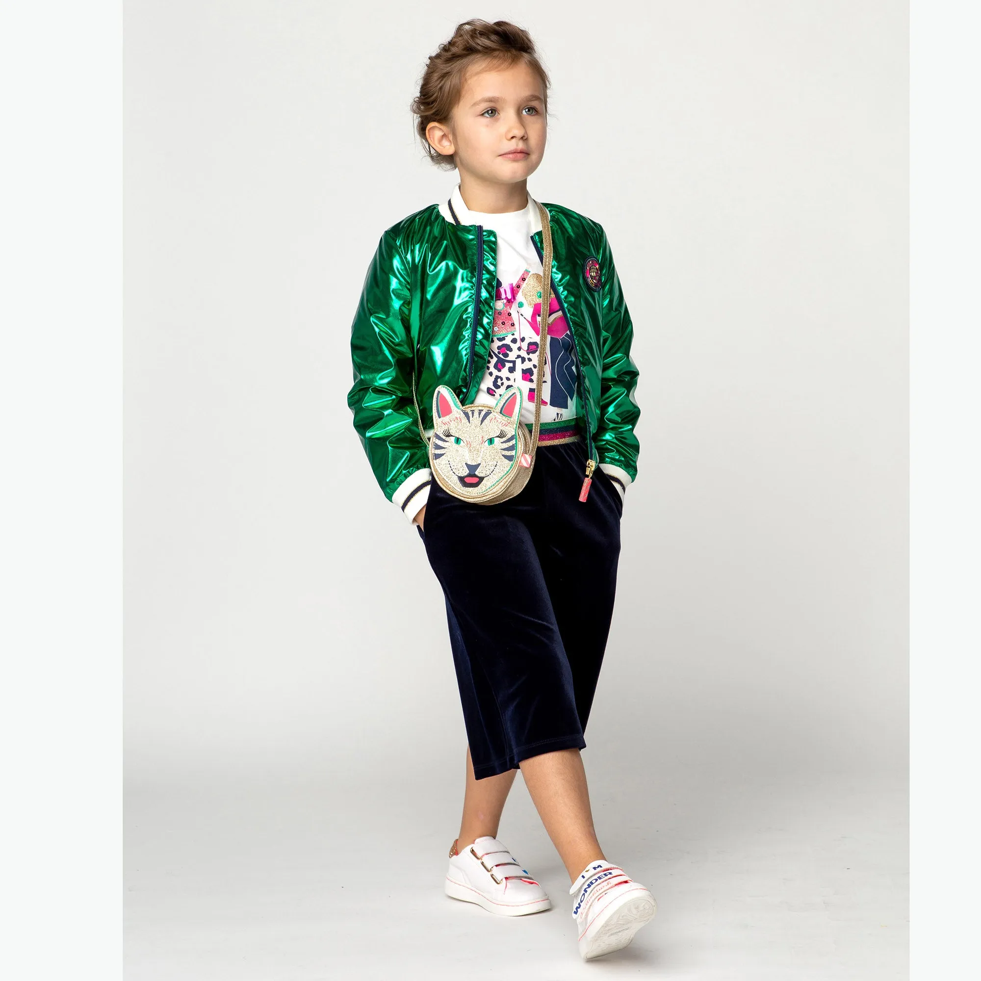 Green Metallic Padded Bomber Jacket