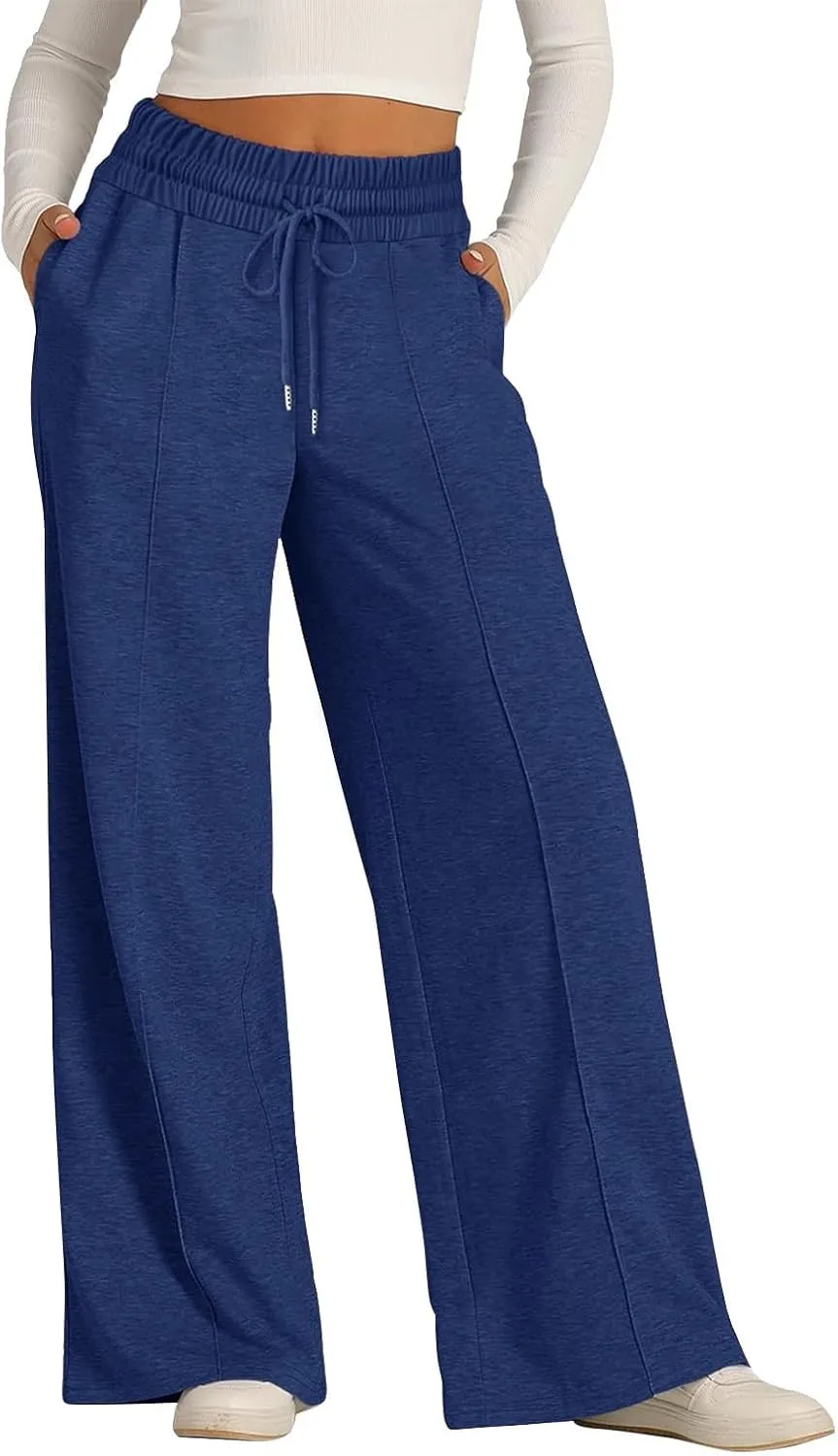 Gumipy Women Wide Leg Sweatpants Elastic High Waisted Joggers Casual Baggy Sweatpants with Pockets Drawstring Lounge Pants