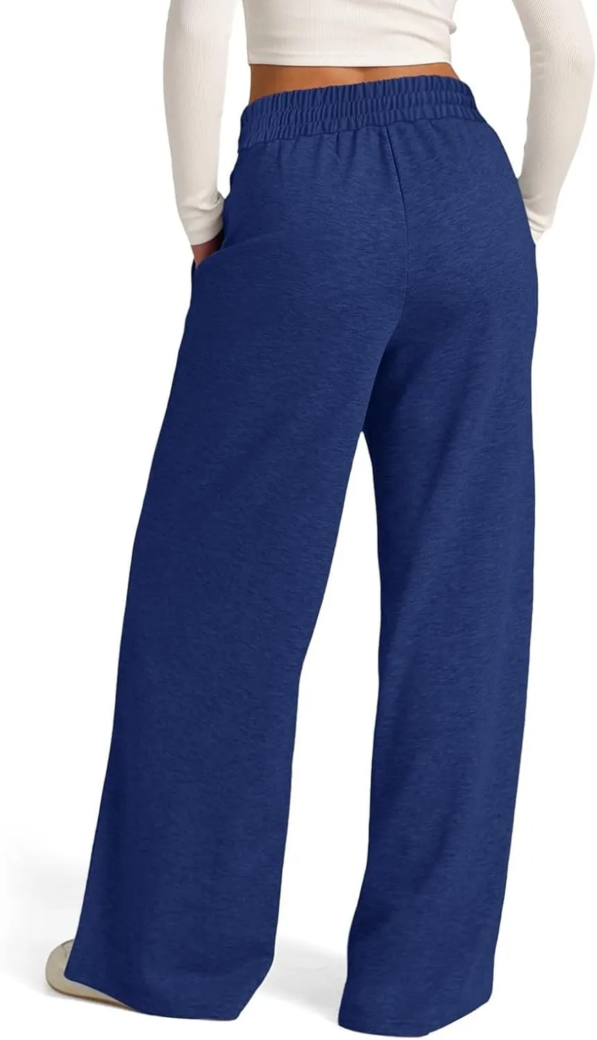Gumipy Women Wide Leg Sweatpants Elastic High Waisted Joggers Casual Baggy Sweatpants with Pockets Drawstring Lounge Pants
