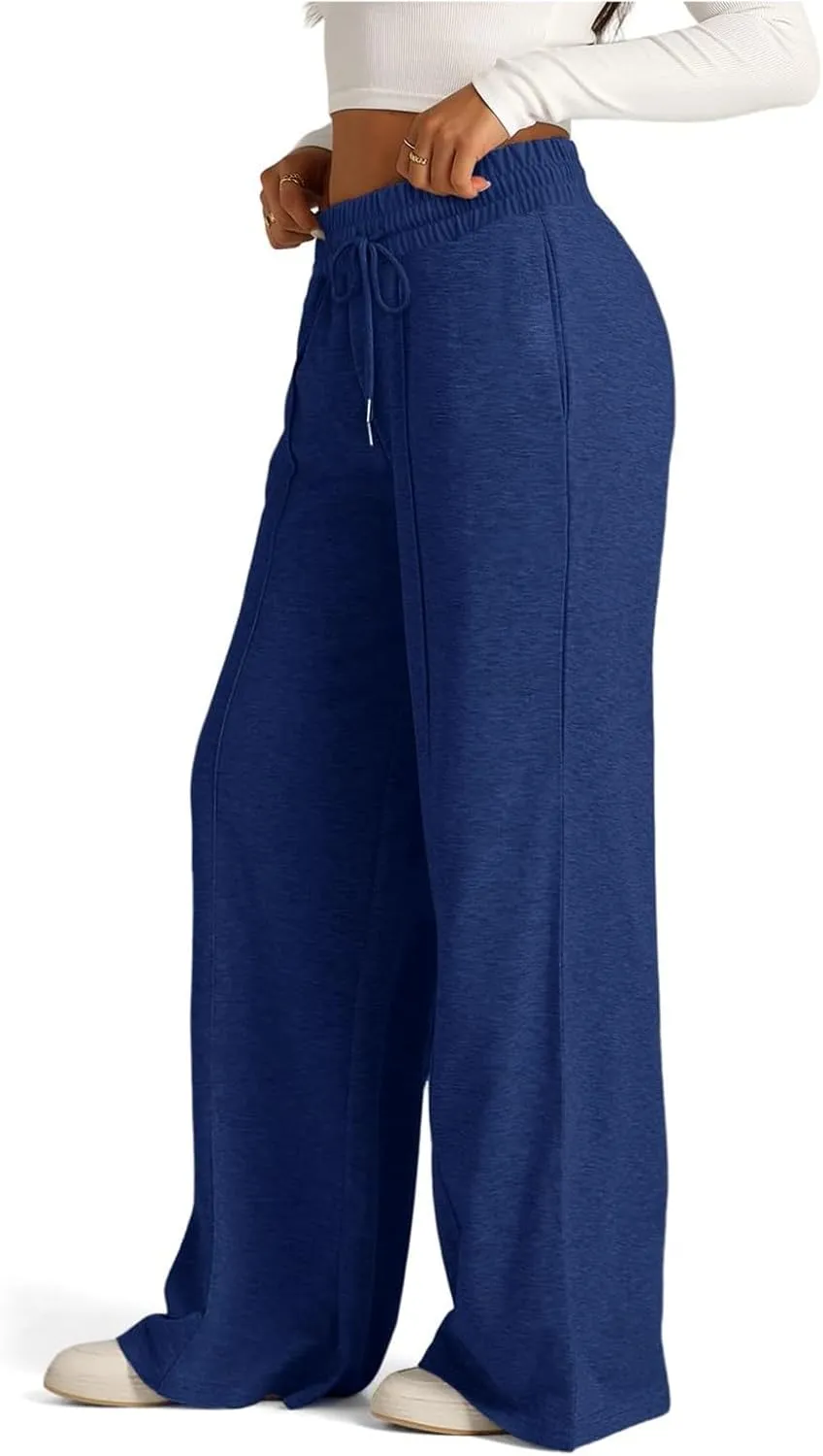 Gumipy Women Wide Leg Sweatpants Elastic High Waisted Joggers Casual Baggy Sweatpants with Pockets Drawstring Lounge Pants