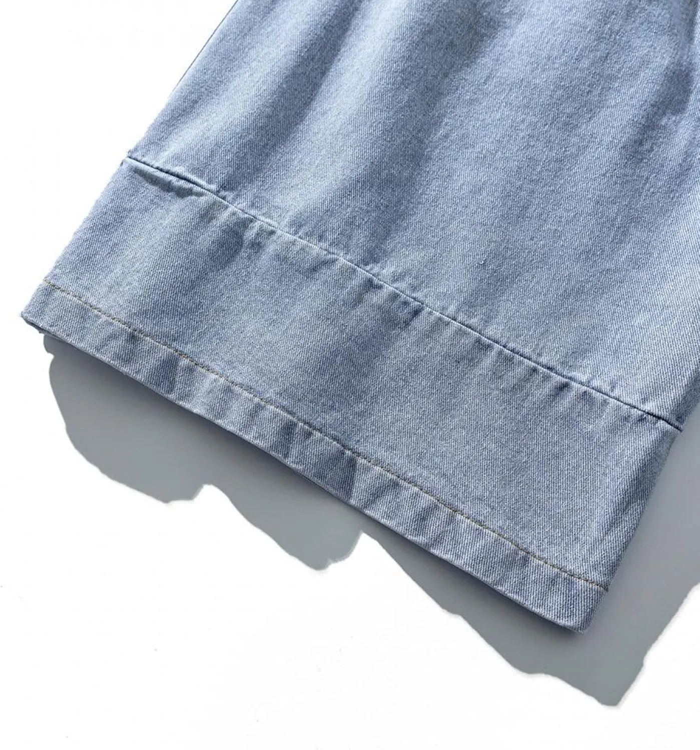 JEsilunmaMY Drawstring Denim Shorts for Men Elastic Waist Relaxed Fit Stripe Jean Shorts Casual Loose Straight Denim Shorts
