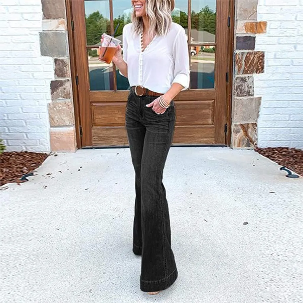 Lightweight Trousers for Women Hight Slim Jeans Wide Women Leg Stretch Waisted Jeans Denim Pants
