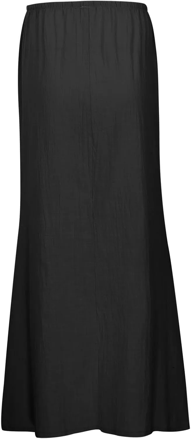 Linen Maxi Skirts for Women Trendy Summer Comfy Drawstring A Line Skirts Casual Beach Vacation Boho Flowy Long Skirts