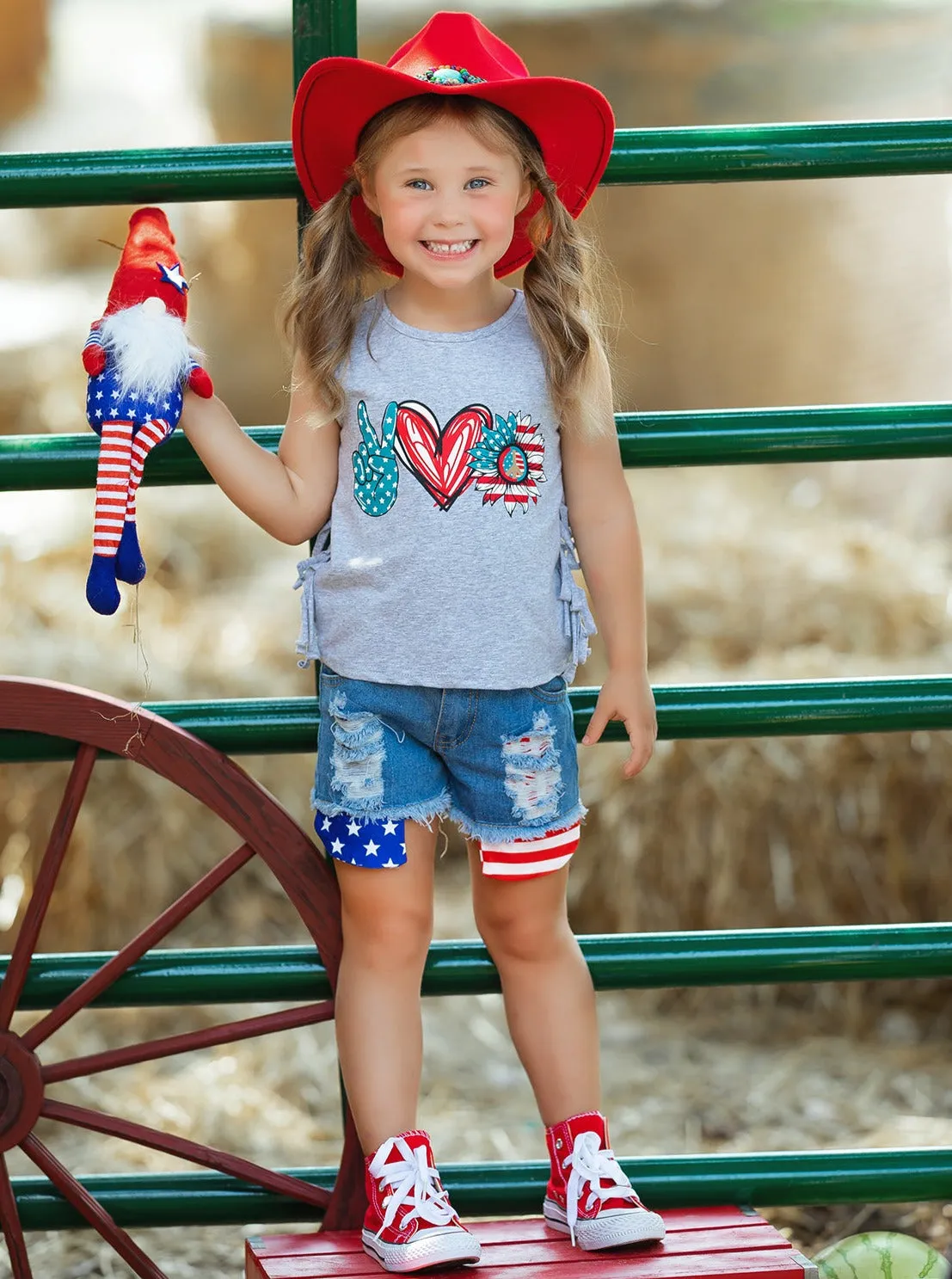 Love, Peace, Independence Denim Shorts Set