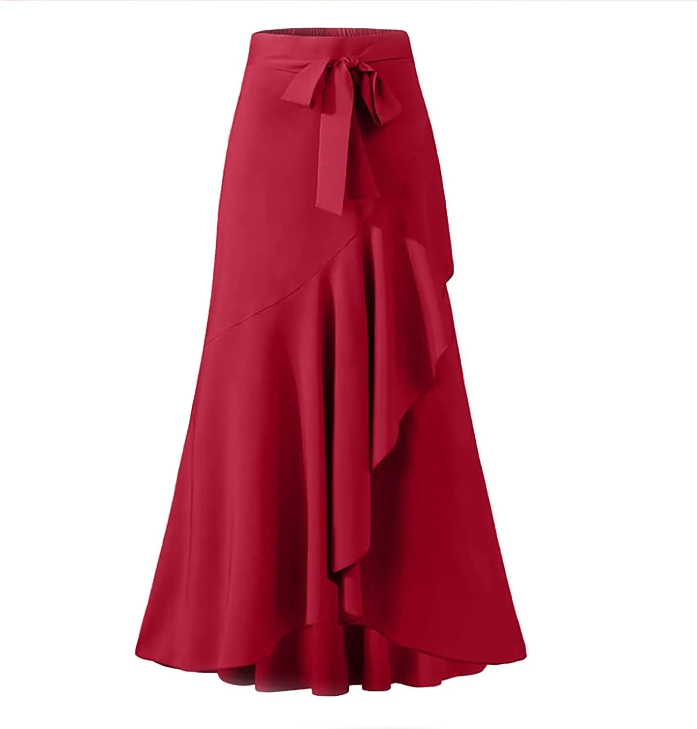 Maxi Skirts for Women Retro High Waist Layered Swing Skirt Elegant Irregular Ruffle Ankle Skirt Fall Winter Skirts