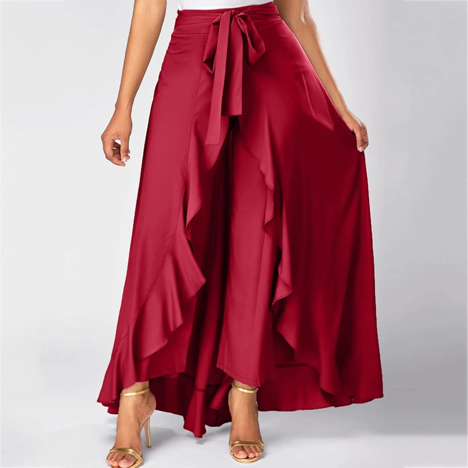 Maxi Skirts for Women Retro High Waist Layered Swing Skirt Elegant Irregular Ruffle Ankle Skirt Fall Winter Skirts
