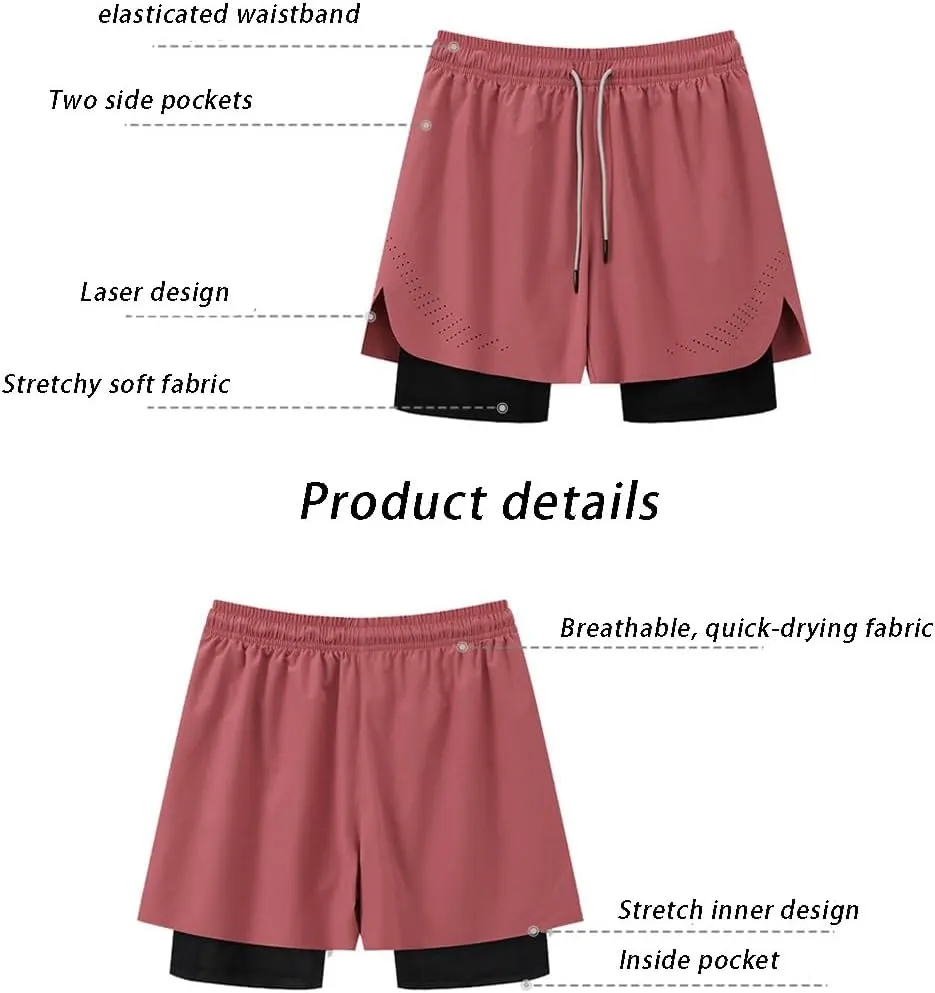 Mens 2 in 1 Athletic Running Shorts, Workout Gym Athletic Shorts for Men Quick Dry Shorts with Pockets
