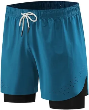 Mens 2 in 1 Athletic Running Shorts, Workout Gym Athletic Shorts for Men Quick Dry Shorts with Pockets