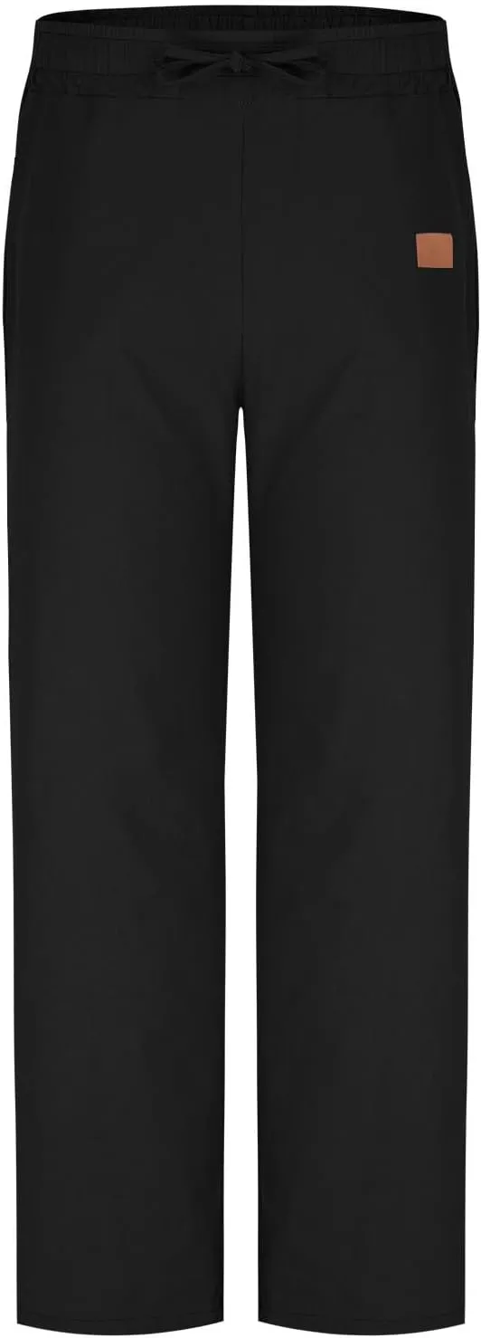 Mens Baggy Drawstring Linen Pants Lightweight Elastic Waist Yoga Beach Cotton Trousers Casual Wide Leg Straight Pants