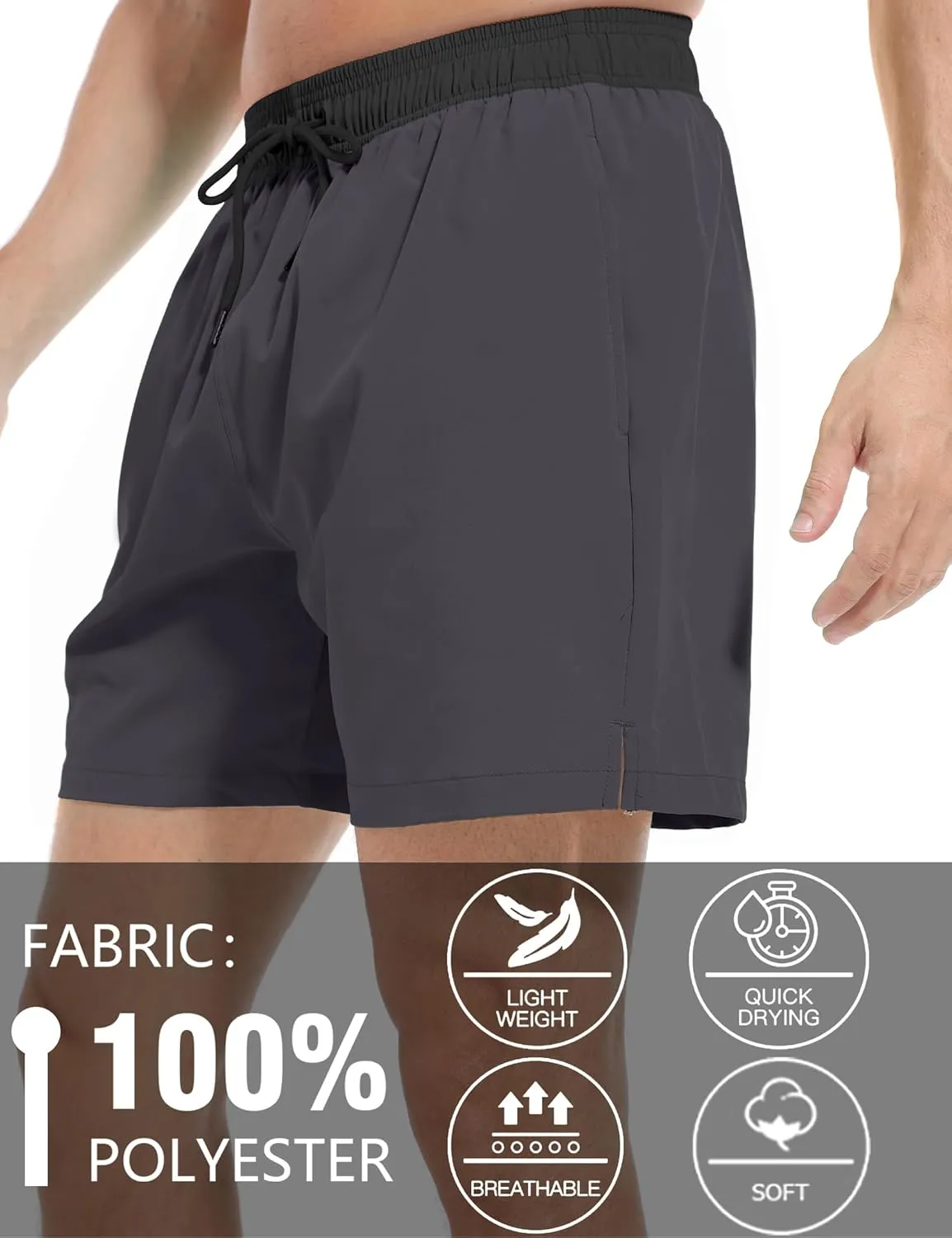Men's Gym Shorts 5 Inch Lightweight Athletic Quick Dry Workout 2 in 1 Shorts Mesh Running Athletic Shorts Hiking