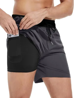 Men's Gym Shorts 5 Inch Lightweight Athletic Quick Dry Workout 2 in 1 Shorts Mesh Running Athletic Shorts Hiking