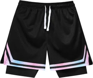 Men's Mesh Basketball Shorts Drawstring Quick Dry Breathable Training with Lining Gym Running Athletic Shorts