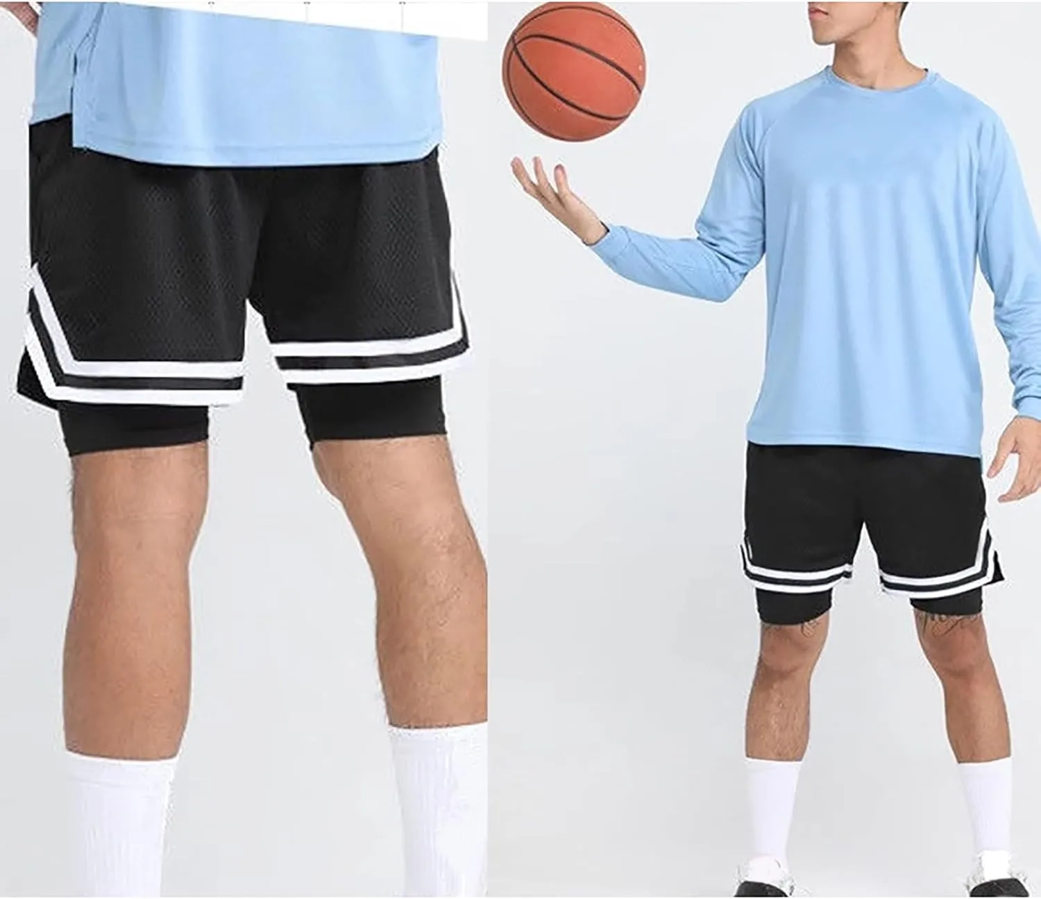 Men's Mesh Basketball Shorts Drawstring Quick Dry Breathable Training with Lining Gym Running Athletic Shorts