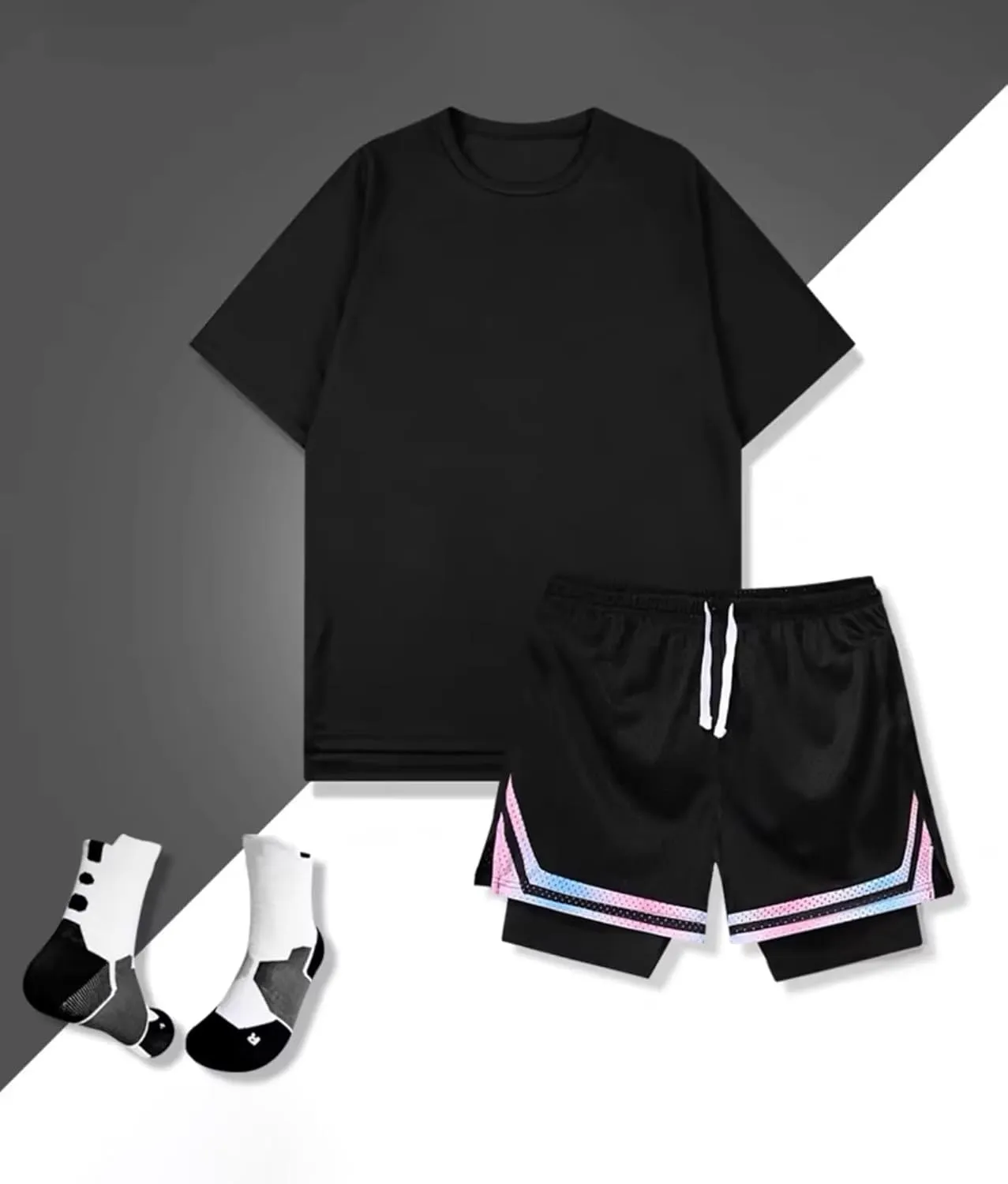 Men's Mesh Basketball Shorts Drawstring Quick Dry Breathable Training with Lining Gym Running Athletic Shorts