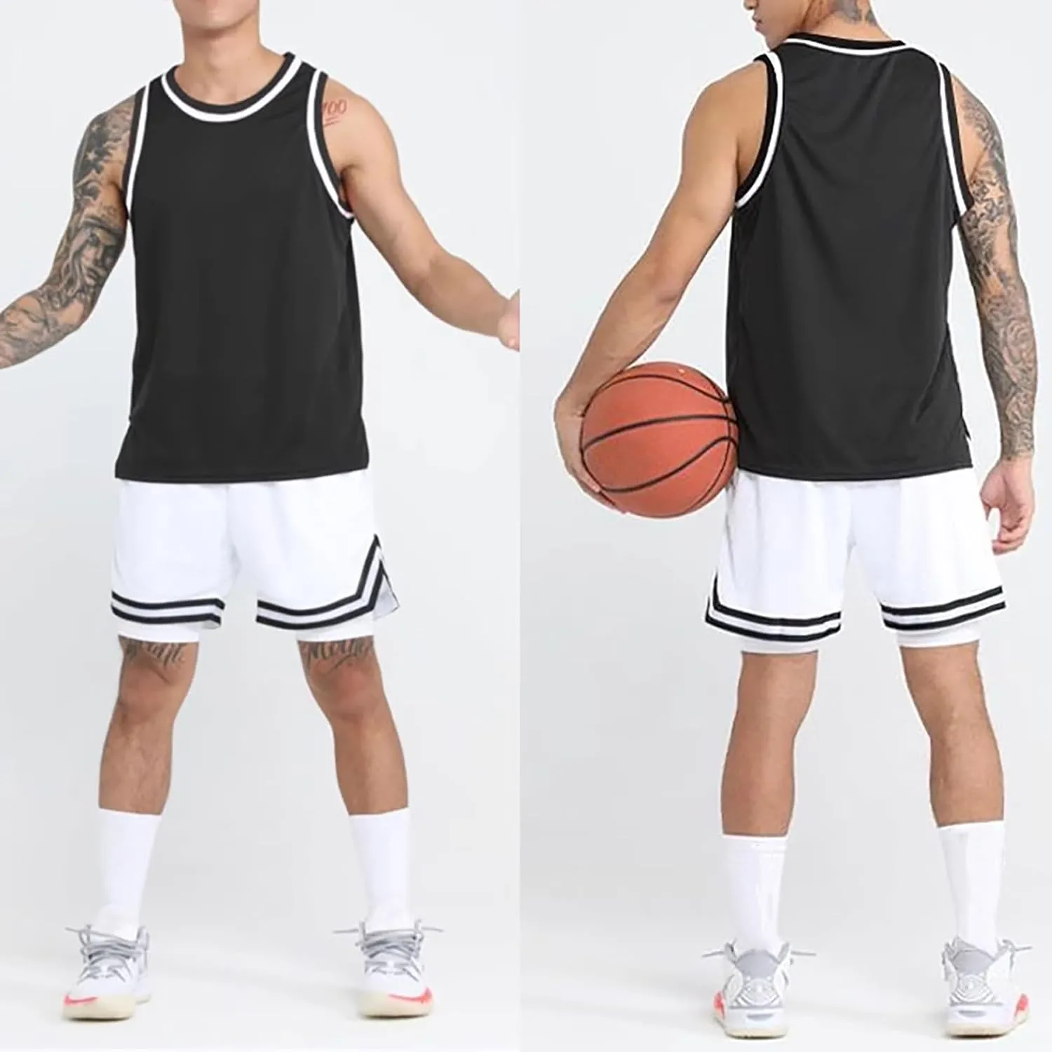 Men's Mesh Basketball Shorts Drawstring Quick Dry Breathable Training with Lining Gym Running Athletic Shorts