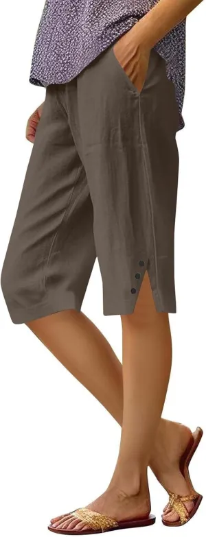 Pedal Pushers for Women 2025 Beach Vacation Wide Leg Capri Pants Loose Comfy High Waisted Short Pants with Pockets
