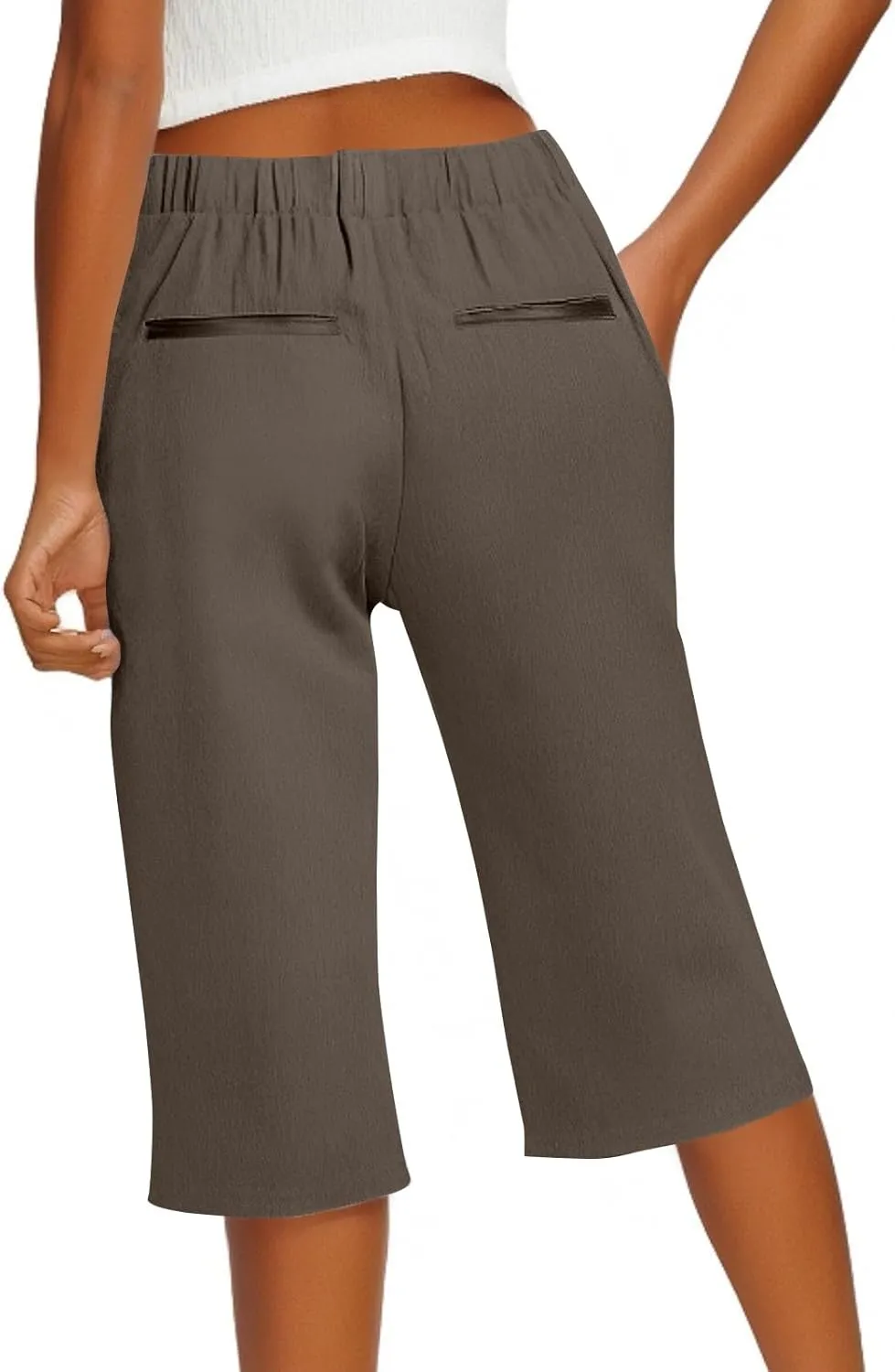 Pedal Pushers for Women 2025 Beach Vacation Wide Leg Capri Pants Loose Comfy High Waisted Short Pants with Pockets