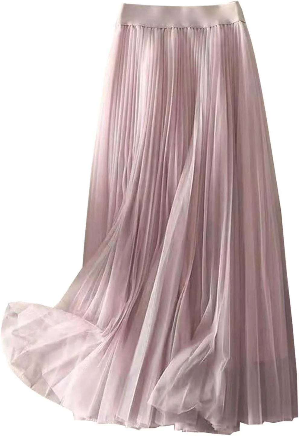 Summer Skirt for Vacation Womens High Elastic Waist Lightweight Sheer A-Line Pleated Flared Maxi Shirts Long Trendy