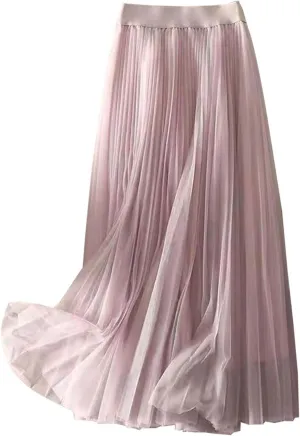 Summer Skirt for Vacation Womens High Elastic Waist Lightweight Sheer A-Line Pleated Flared Maxi Shirts Long Trendy