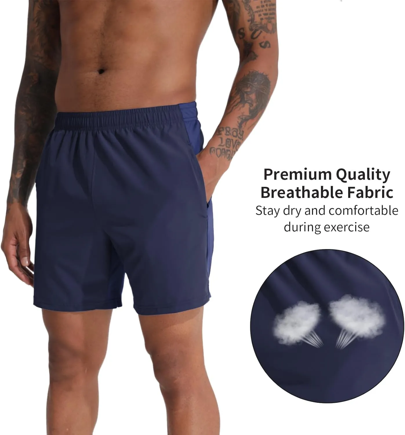 VPOS 2 Pack Men's Athletic Shorts 7 Inch Inseam, Mens Workout Shorts Lightweight Quick Dry Gym Running Shorts for Men