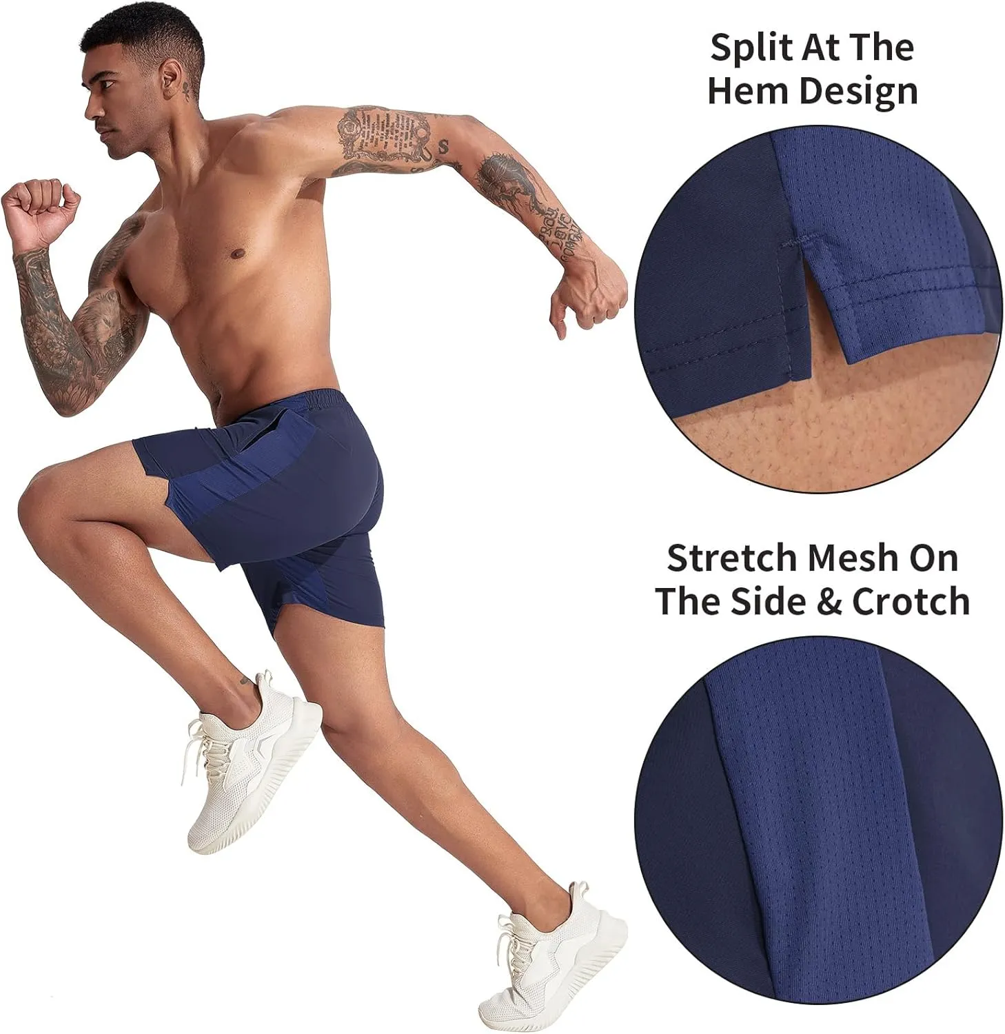 VPOS 2 Pack Men's Athletic Shorts 7 Inch Inseam, Mens Workout Shorts Lightweight Quick Dry Gym Running Shorts for Men