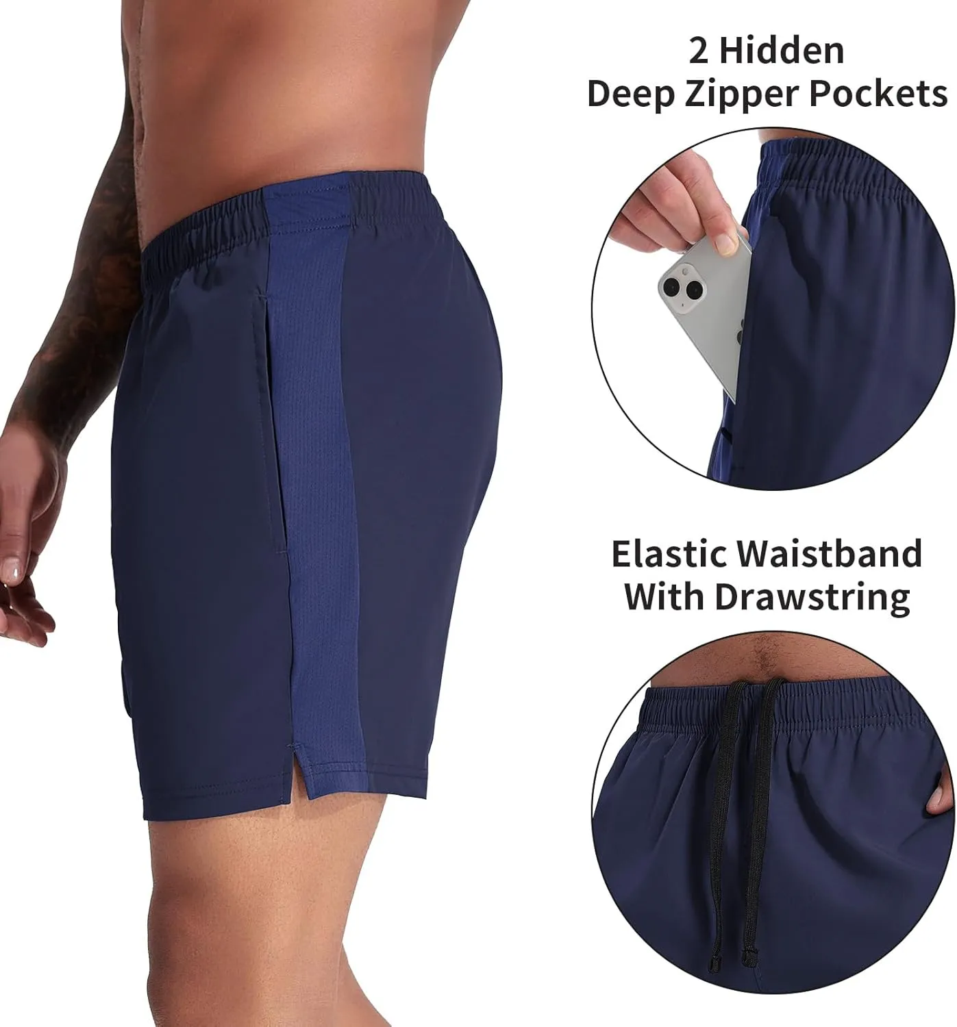 VPOS 2 Pack Men's Athletic Shorts 7 Inch Inseam, Mens Workout Shorts Lightweight Quick Dry Gym Running Shorts for Men