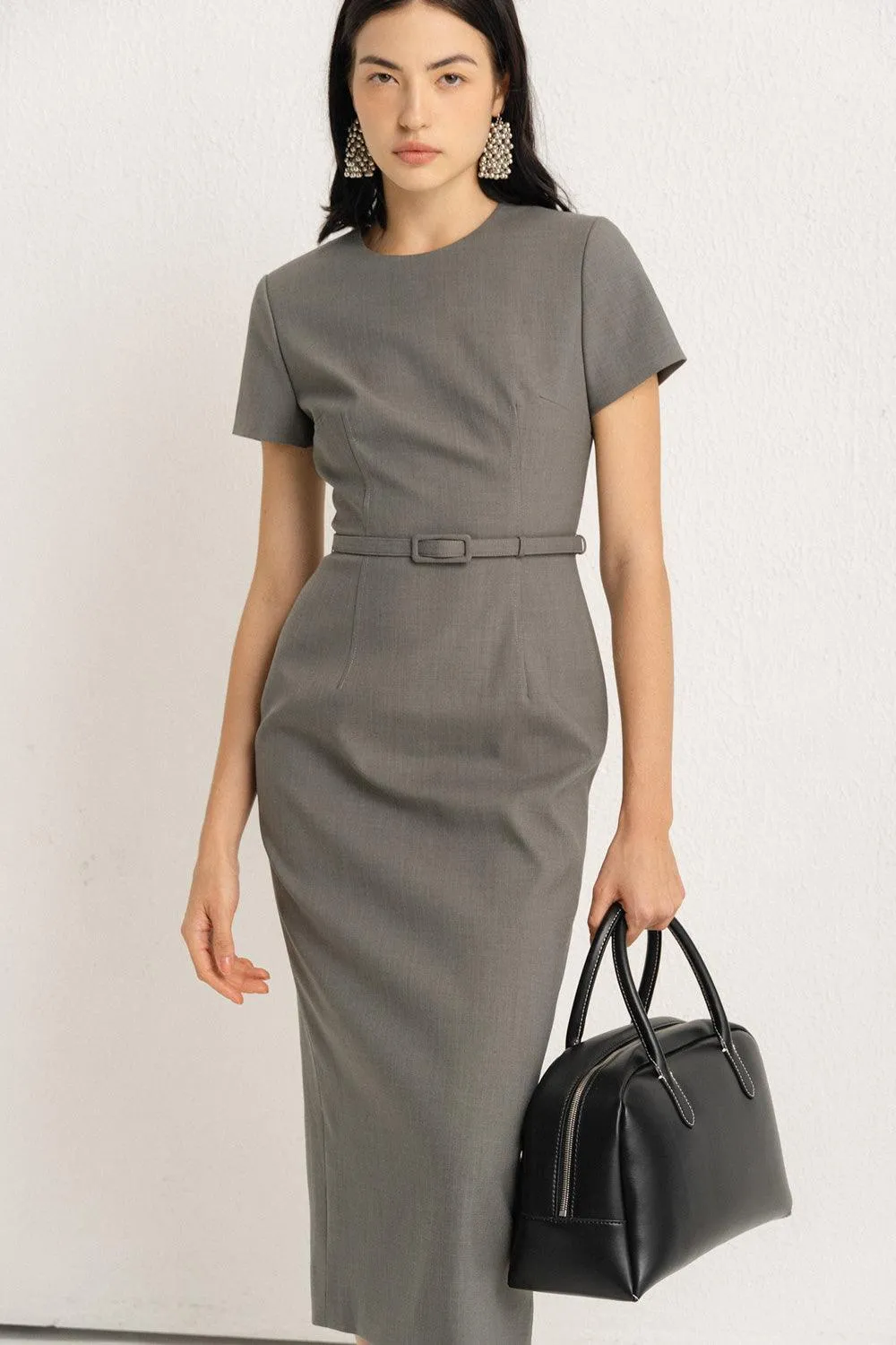 Weber Pencil Round Neck Polycotton Midi Dress