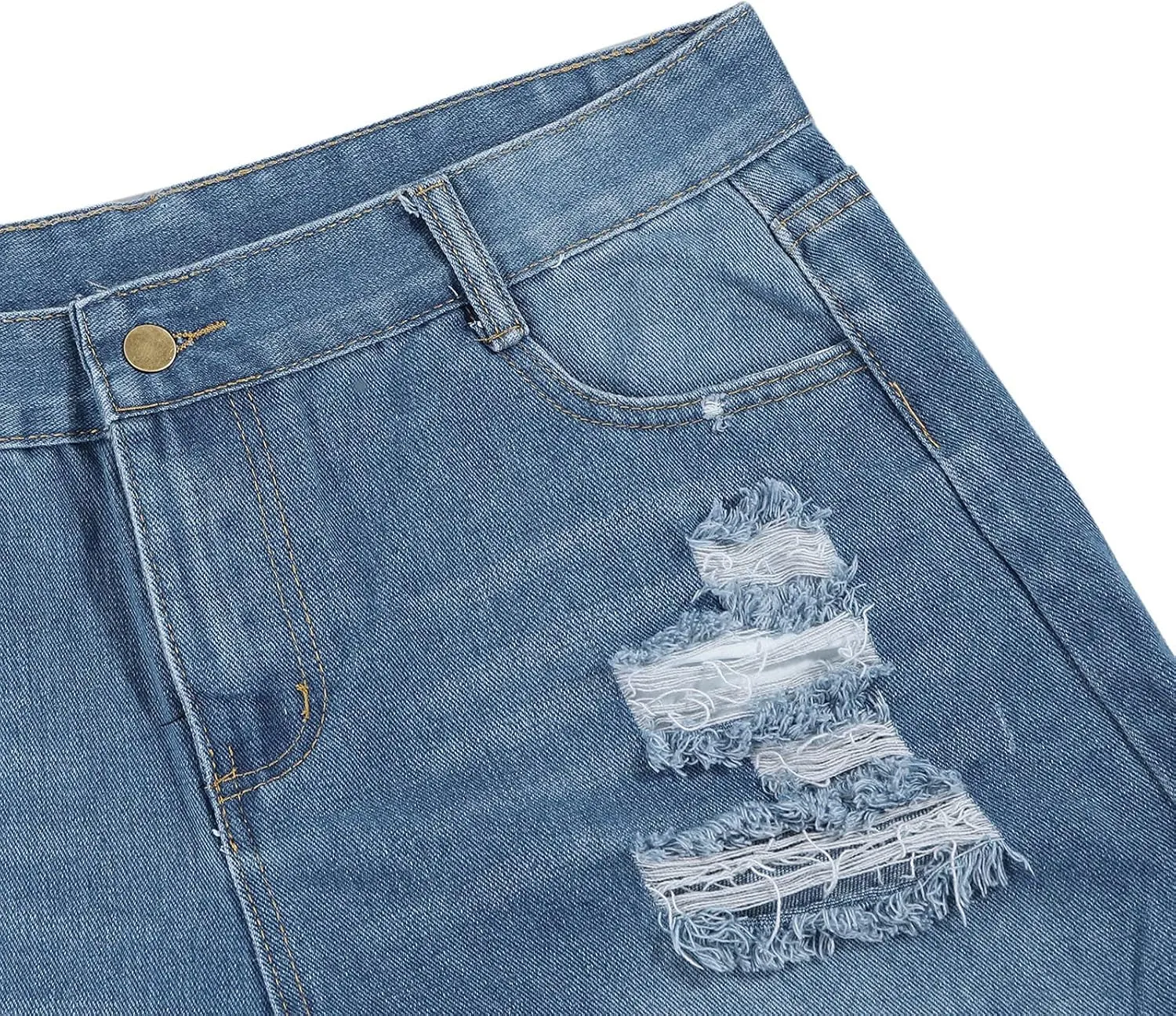 White Denim Shorts for Women Cute Mid Rise Stretch Mom Jean Shorts Solid Frayed Raw Hem Hot Shorts