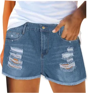 White Denim Shorts for Women Cute Mid Rise Stretch Mom Jean Shorts Solid Frayed Raw Hem Hot Shorts