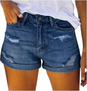 White Denim Shorts for Women High Waisted Stretch Fashionable Ripped Mom Jean Shorts Pure Color Rolled Up Hem Hot Shorts Summer Shorts for Women