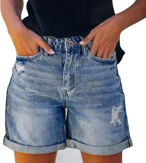 White Denim Shorts for Women High Waisted Stretchable Fashionable Ripped Hole Vintage Jean Shorts Plain Color Folded Hem Slim Shorts Summer Shorts for Teen Girls